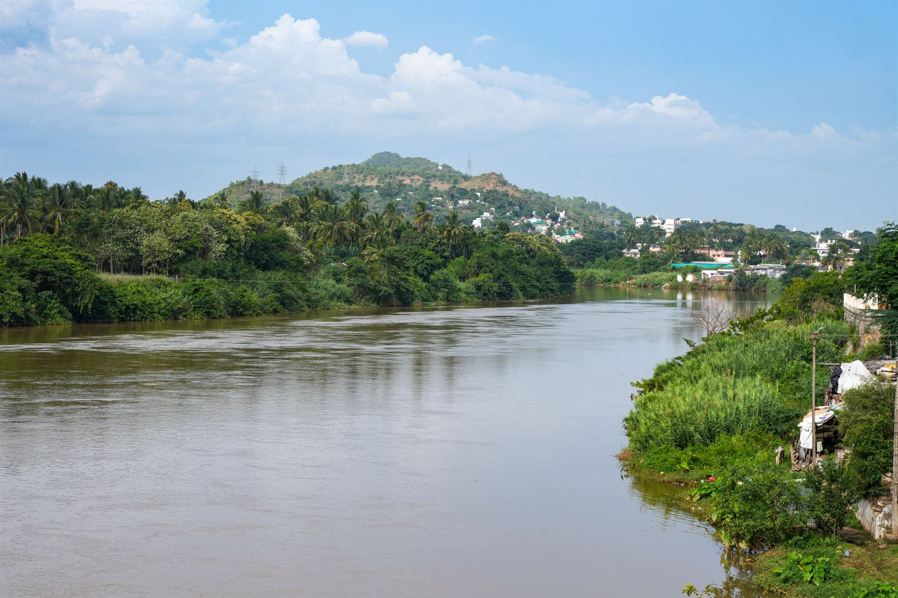 River winding towards green hills outside Coimbatore